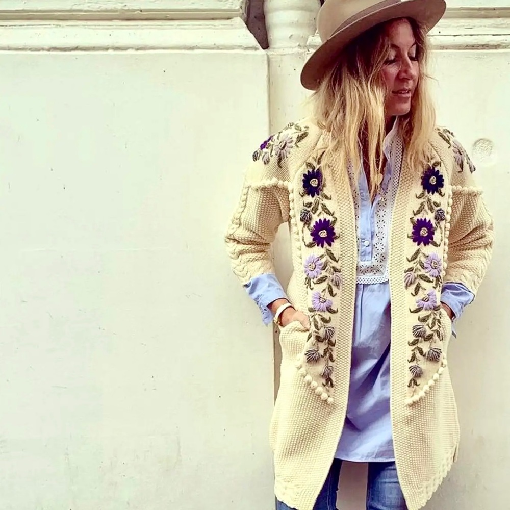 Line Markvardsen Vintage Embroidered Cardigan Sweater